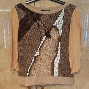 Armand Basi  Beige and Brown Lace Blouse